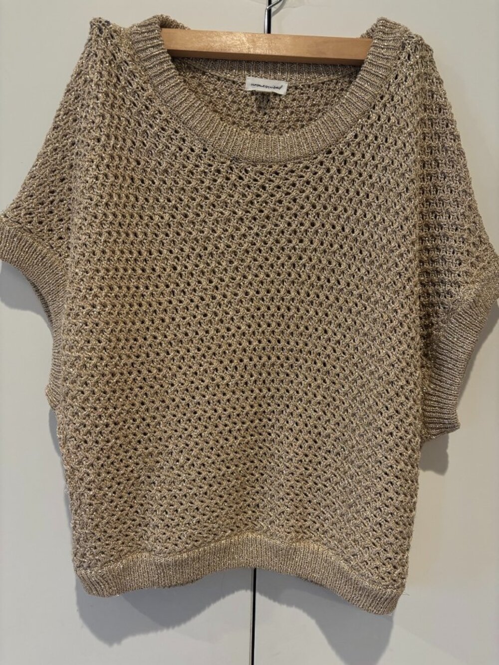 Unsubscribed Open Stitch Shimmer Sweater in Gold